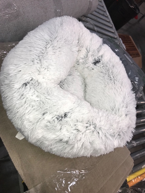 Photo 1 of (LIKE NEW) 20" Small Icy White (with Black Accents) Pet Donut Bed, Faux Fur, Plush