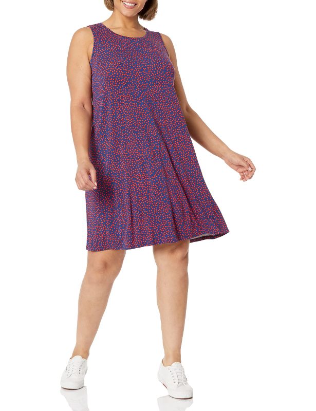 Photo 1 of Amazon Essentials Women's Tank Swing Dress (Available in Plus Size) Rayon Blend Navy/Red, Dots Small