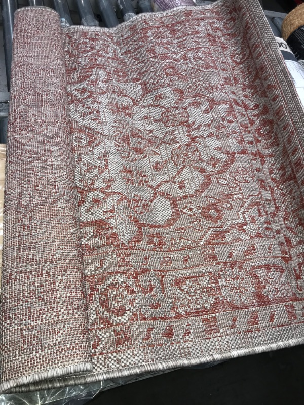 Photo 2 of (LIKE NEW) JONATHAN Y SMB102A-3 Rozetta Boho Medallion Textured Weave Indoor Outdoor Area -Rug Coastal Bohemian Rustic Glam Easy -Cleaning Bedroom Kitchen Backyard Patio Non Shedding, 3 X 5, Red/Taupe