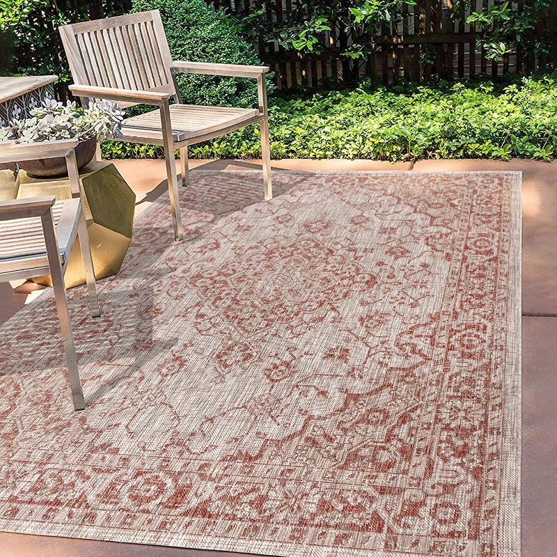 Photo 1 of (LIKE NEW) JONATHAN Y SMB102A-3 Rozetta Boho Medallion Textured Weave Indoor Outdoor Area -Rug Coastal Bohemian Rustic Glam Easy -Cleaning Bedroom Kitchen Backyard Patio Non Shedding, 3 X 5, Red/Taupe