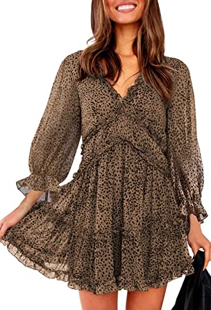 Photo 1 of * cover not the same color as item * Dokotoo Womens 2023 Spring Summer Deep V Neck Ruffle Long Sleeve Floral Print Mini Dress Size Medium 