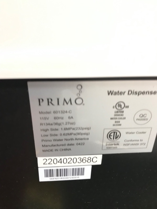 Photo 5 of **NEEDS REPAIR**
Primo Smart Touch Bottom Loading Water Dispenser - White