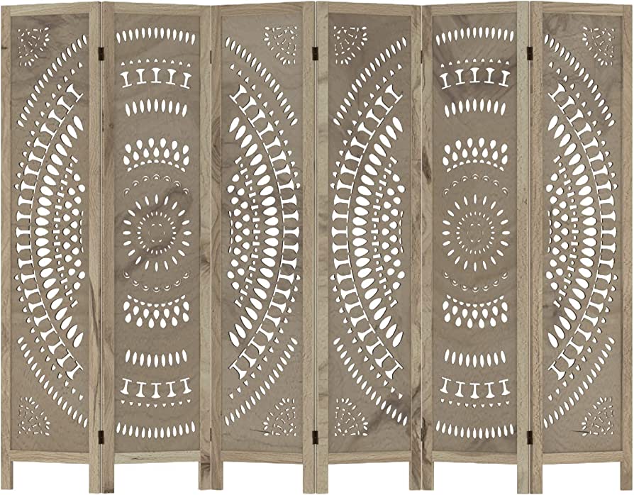 Photo 1 of 6 Panel Room Divider Screen, 5.6FT Tall Folding Room Dividers Privacy Screen, Carved Wood Room Divider Wall, Indoor Partition Boho Room Dividers for Home Office Restaurant Bedroom Store, White