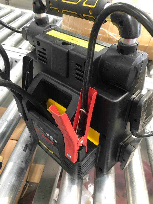 Photo 5 of **LIKE NEW!* STANLEY J5CPD Digital Portable Power Station Jump Starter: 1200 Peak/600 Instant Amps, 500W Inverter, 120 PSI Air Compressor, 3.1A USB Ports, Battery Clamps
