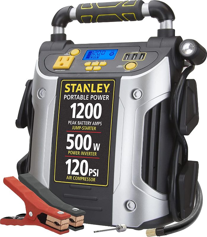 Photo 1 of **LIKE NEW!* STANLEY J5CPD Digital Portable Power Station Jump Starter: 1200 Peak/600 Instant Amps, 500W Inverter, 120 PSI Air Compressor, 3.1A USB Ports, Battery Clamps
