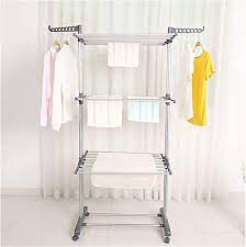 Photo 1 of **MISSING PARTS** Kentaly Clothes Drying Rack, 3-Tier Collapsible Rolling Dryer Clothes Hanger Adjustable Large Stainless Steel Garment Laundry Racks with Foldable Wings Indoor Outdoor WHITE GREY
