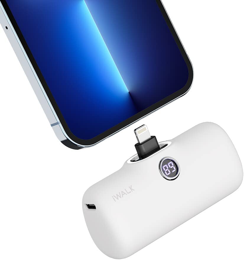 Photo 1 of iWALK LinkPod Portable Charger 4800mAh Power Bank PD Fast Charging Small Docking Battery with LED Display Compatible with iPhone 14/14 Pro Max/13/13 Pro Max/12/12 Pro/11/X/8/7/6,White
