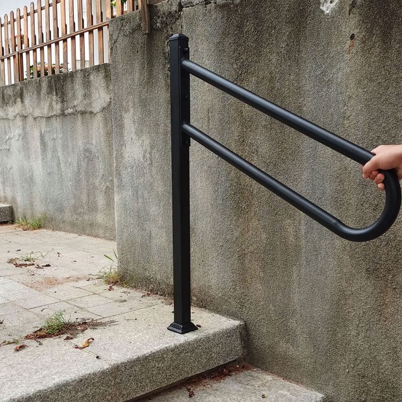 Photo 1 of **MISSING HARDWARE** SMQLJXC 30.7" L X 35.5" H Post Handrail Outdoor Stair handrail 1-3 Steps Stair, Metal Outdoor Stair Railing, Garage Stair handrail, Single Post Wrought Iron handrail(Matte Black)
