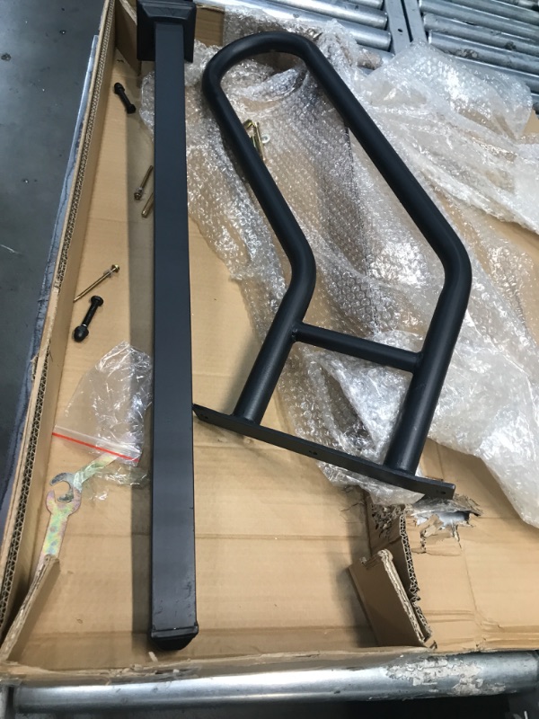 Photo 3 of **MISSING HARDWARE** SMQLJXC 30.7" L X 35.5" H Post Handrail Outdoor Stair handrail 1-3 Steps Stair, Metal Outdoor Stair Railing, Garage Stair handrail, Single Post Wrought Iron handrail(Matte Black)
