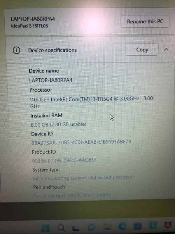 Photo 3 of **NEEDS A HARD RESET**
Lenovo - IdeaPad 3 15" Laptop - Intel Core i3-1005G1-8GB Memory - 256GB SSD - Platinum Grey - 81WE011UUS laptop only Platinum Gray