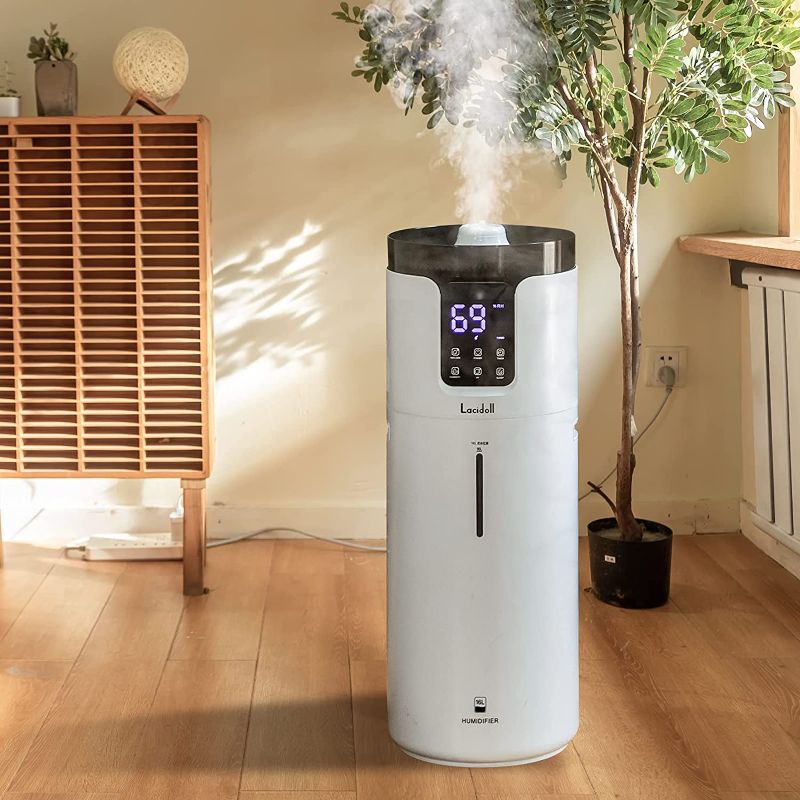 Photo 1 of LACIDOLL Humidifiers for Large Room Wholehouse Humidifier 1000 sq. ft 4.2 Gal 16L Floor Humidifier 360° Nozzles Cool Mist Ultrasonic Humidifier Output Top Fill Tower Humidifier for Home Office
