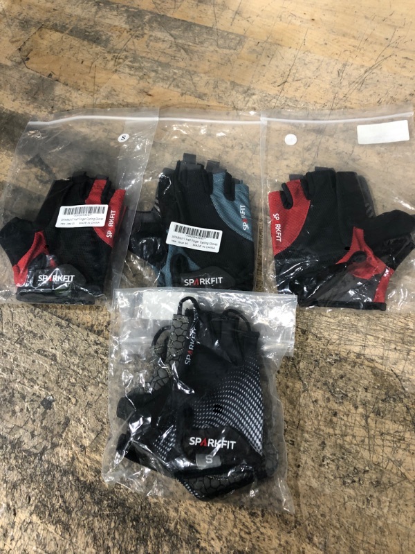 Photo 2 of  4 Pairs of assorted SPARKFIT Half Finger Cycling Gloves for Road Bikes and Mounting Biking, Bicycle Gloves Mountain Bike Gloves Non-Slip Shock Absorbent Palm Grip, Moisture Wicking Lightweight Lycra, Snug Compression Black 3 Small 1 Large