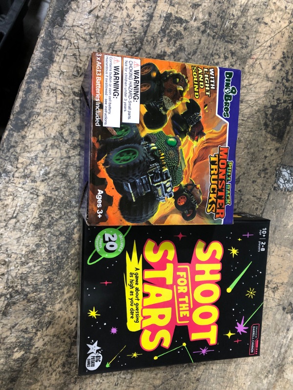 Photo 3 of Big Potato Shoot for The Stars — The Rocket-Powered Trivia Game for Adults and Family — Board Games for Teens, Kids and Aliens Alike and DINOBROS Dinosaur Toys with Sound and Light Pull Back Car Toy for 3 4 5 6 7 Year Old Boys Triceratops Monster Truck 02