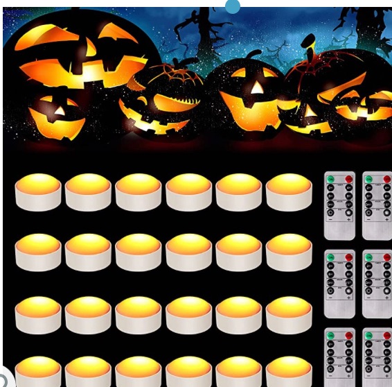 Photo 1 of 24 Pcs Halloween Pumpkin Lights with 6 Pcs Remote and Timer Battery Powered LED Jack-O-Lantern Lights Bright Flickering Flameless Candles for Halloween Thanksgiving Decor Holiday Decorations(White