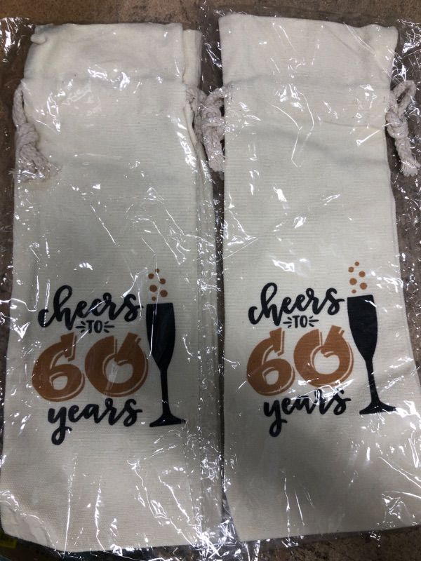 Photo 2 of 2 YouFangworkshop Cheers to 60 Years Funny 60th Birthday Wine Bottle Bags Party Decorations Supplies Present for Women, Wife, Husband, Mom, Aunt, Grandma