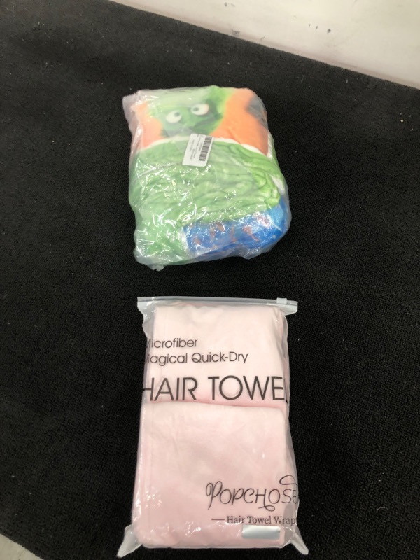 Photo 3 of 2 BUNDLED ITEMS - Microfiber Hair Towel Wrap POPCHOSE Ultra Absorbent, Fast Drying Hair Turban Soft, No Frizz Hair Wrap Towels for Women Wet Hair, Curly, Longer, Thicker Hair… Pink + Pink 2 Packs; AND, Christmas Green Monster Blanket, Ultra Soft Flannel F