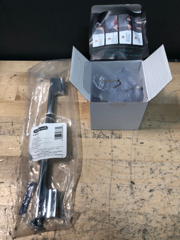 Photo 1 of 2 BUNDLED ITEMS: Amerock | Cabinet Pull | Polished Chrome | 8-13/16 inch (224 mm) Center-to-Center | Status | 1 Pack | Drawer Pull | Cabinet Handle | Cabinet Hardware Polished Chrome 8-13/16 in. Center-to-Center; AND, DOCOM Adhesive Wall Hooks 29 lb (max)