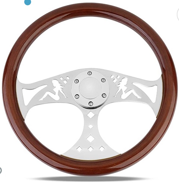 Photo 1 of 
YEHICY 15" Car Wood Grain Steering Wheel Girl Pattern Classic Nostalgia Style Racing Wood Steering Wheel with Horn Button