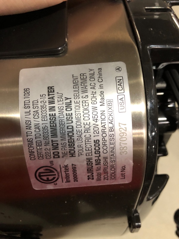 Photo 5 of **USED**  Zojirushi NS-LGC05XB Micom Rice Cooker & Warmer, 3-Cups (uncooked), Stainless Black