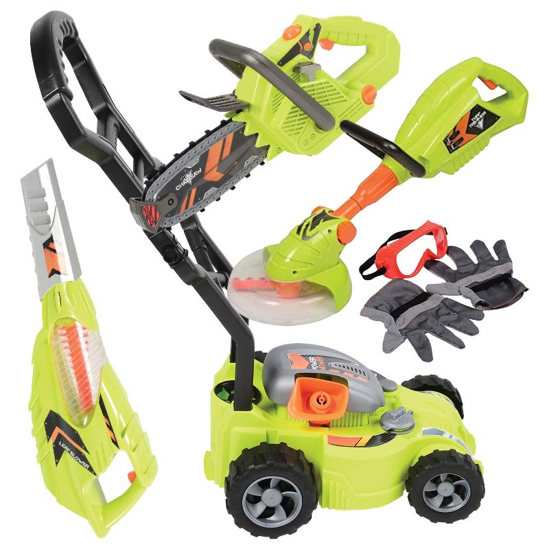 Photo 1 of CP Toys Child Sized 6-in-1 Power Gardening Toy Set for Kids Ages 3+, Includes Leaf Blower, Weed Trimmer, Chainsaw, Lawn Mower with Realistic Action & Sound Effects for Safe Outdoor Fun
