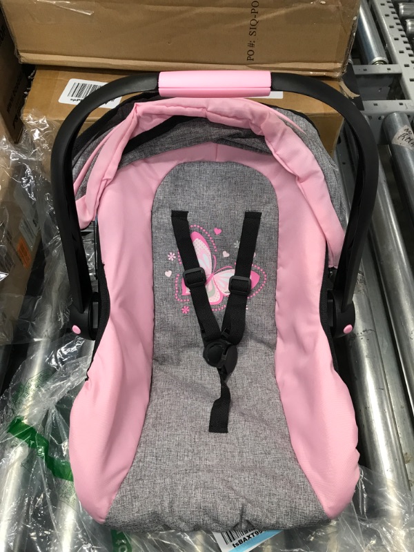 Photo 2 of Bayer Design 67933AA Toy, Car Seat Easy Go for Neo Vario Pram with Cover, Doll Accessories, Pink, Grey with Butterfly
