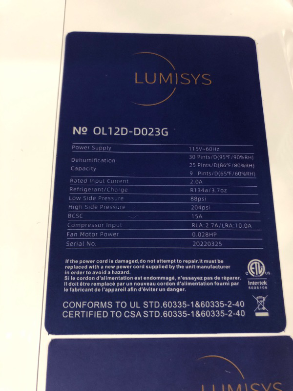 Photo 2 of *** POWERS ON *** Lumisys 2000 Sq Ft 30 Pints Dehumidifiers for Large Room, Basements, Home, Bathroom, Bedroom, with Auto or Manual Drainage | 36db Industry Leading Noise Reducing | Air Filter, Three Operation Modes, Rotating Knob 2,000 Sq. Ft