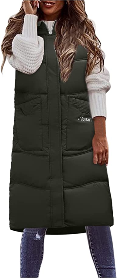 Photo 1 of *** new opened for size verification *** Womens Long Gilets Jacket Hooded Quilted Vest Waistcoat Body Warmer Casual Zip Up Sleeveless Down Coat Parka Outwear  size 150
