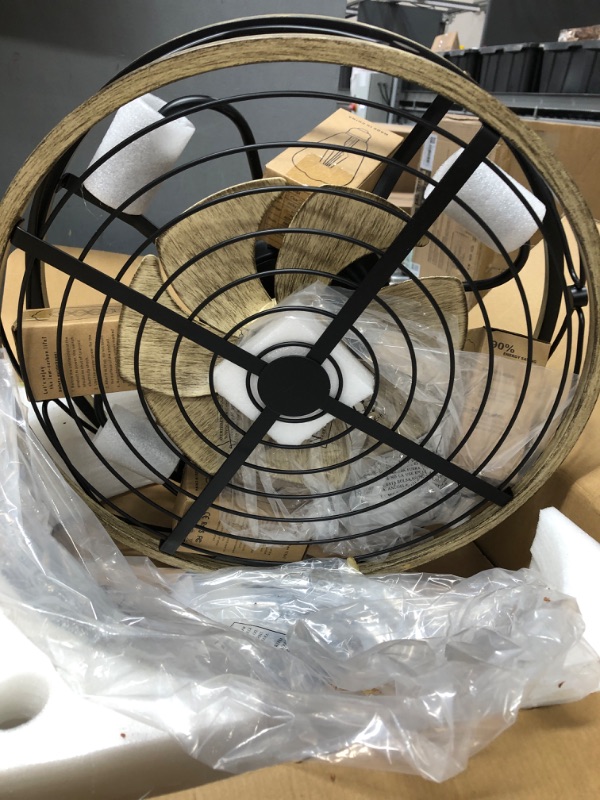 Photo 3 of Caged Ceiling Fans With Lights, 20'' Industrial Bladeless Low Profile Ceiling fan Lights With Remote Control, Enclosed Ceiling Fans With Reversible Motor, Vintage Style with 4 x E26 Bulb VINTAGE 20 in