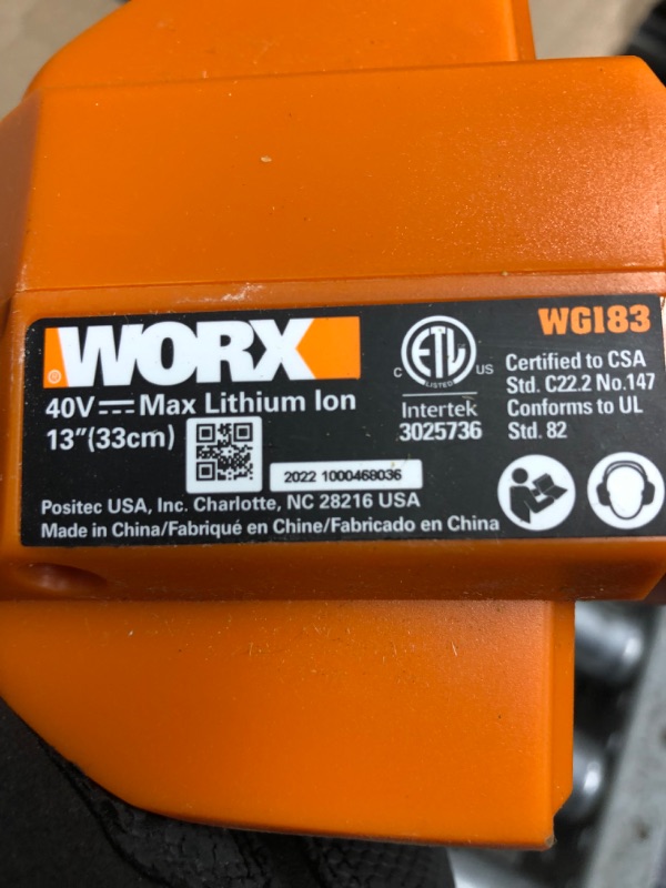 Photo 3 of **FOR PARTS**Worx WG183 40V 13" Cordless String Trimmer (Batteries & Charger Included) 2 20V Batteries + Charger Included