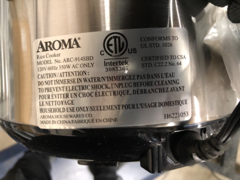 Photo 5 of **DENTED ON ONE SIDE**Aroma Housewares ARC-914SBD Digital Cool-Touch Rice Grain Cooker and Food Steamer, Stainless, Silver, 4-Cup (Uncooked) / 8-Cup (Cooked) Basic