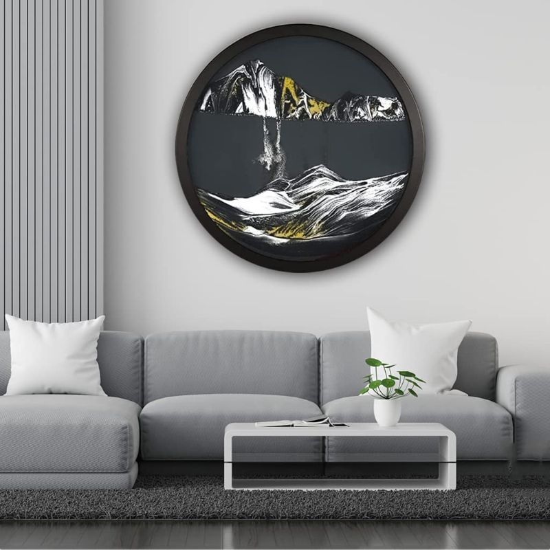 Photo 1 of 3D Sand Art Liquid Motion Dynamic Sand Picture 3D Creative Deep Sea Sandscape, 360° Rotate, Glass Crafts Solid Wood Frame, Relaxing Mood Home Office Work Decor, 44cm/17.3'' (Silver-Black Background)