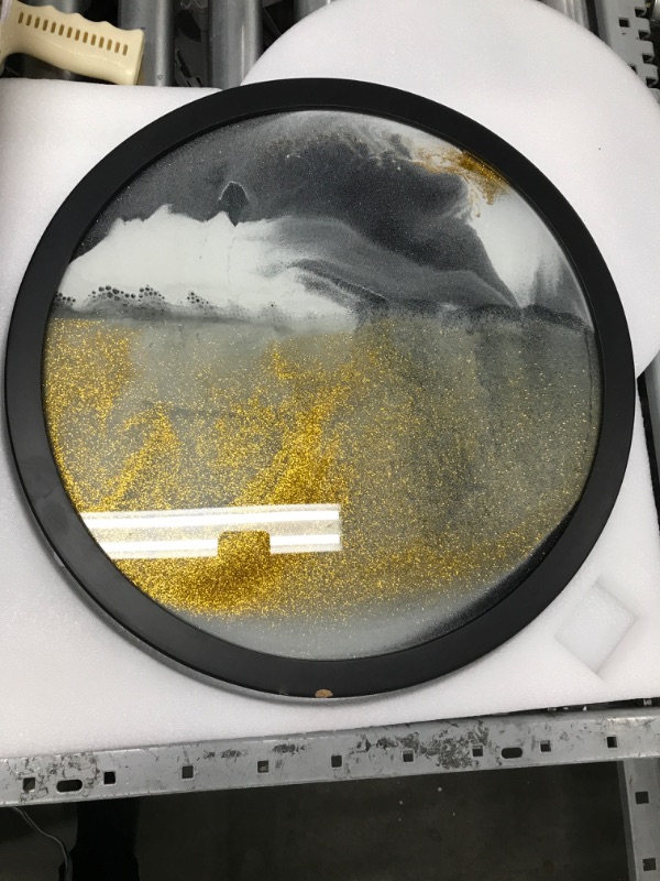 Photo 2 of 3D Sand Art Liquid Motion Dynamic Sand Picture 3D Creative Deep Sea Sandscape, 360° Rotate, Glass Crafts Solid Wood Frame, Relaxing Mood Home Office Work Decor, 44cm/17.3'' (Silver-Black Background)