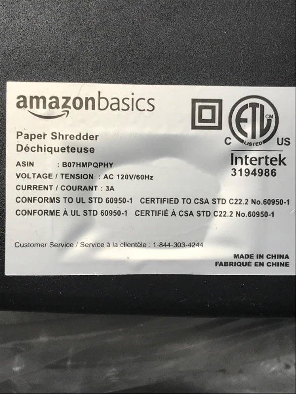 Photo 1 of Amazon Basics 12-Sheet Cross-Cut Paper and Credit Card Home Office Shredder
