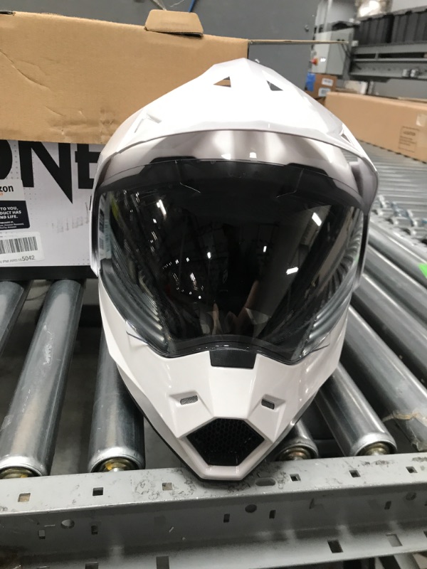 Photo 2 of 1Storm Dual Sport Motorcycle Motocross Off Road Full Face Helmet Dual Visor Glossy White X-Large