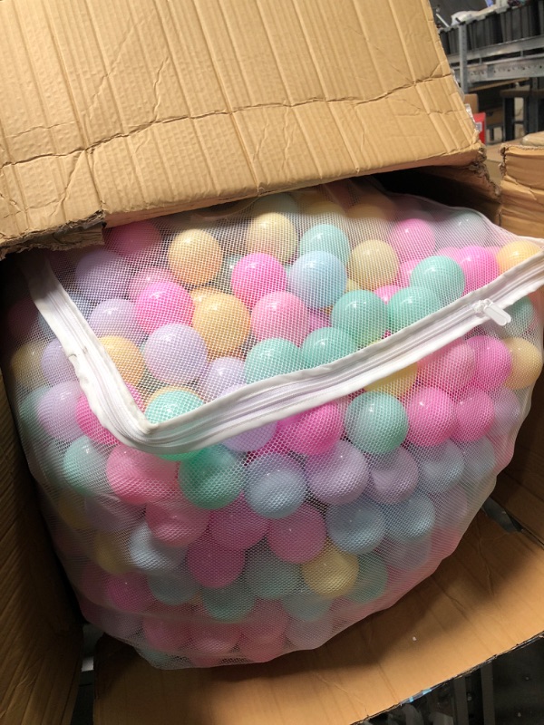 Photo 2 of Amazon Basics BPA Free Crush-Proof Plastic Ball Pit Balls with Storage Bag, Toddlers Kids 12+ Months, 6 Pastel Colors - Pack of 1000 6 Pastel Colors 1,000 Balls