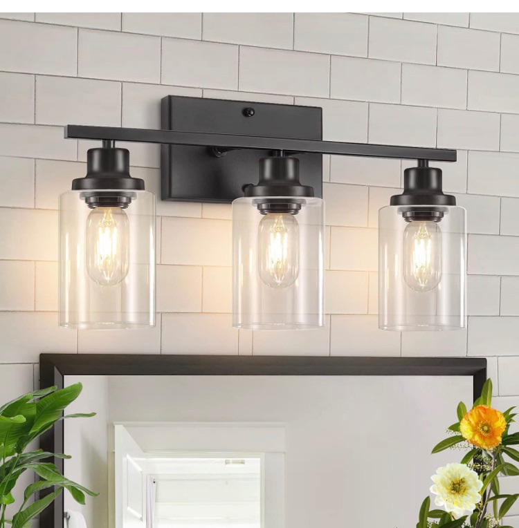 Photo 1 of ULMJ 3-Lights Black Bathroom Light Fixtures, Bathroom Vanity Light Fixtures Over Mirror, Black Vanity Lights Wall Sconces for Bathroom with Clear Glass Shade