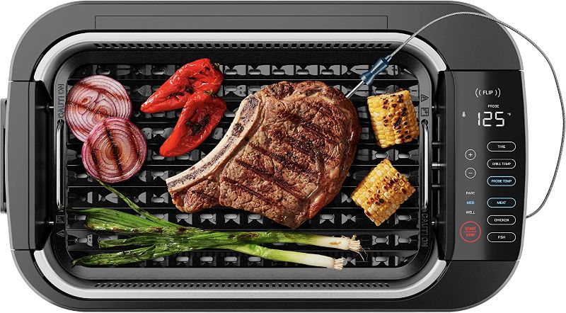 Photo 1 of Chefman AccuGrill Smokeless Indoor Grill, Virtually Smoke-Free with Removable Integrated Probe Cooking Thermometer for Perfect Doneness Every Time, Large Nonstick Grill Plate
