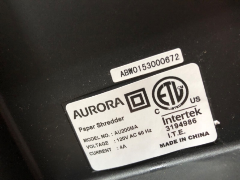 Photo 4 of LIKE NEW; SCRATCHED FRONT**Aurora Commercial Grade 200-Sheet Auto Feed High Security Micro-Cut Paper Shredder/ 60 Minutes/Security Level P-5
