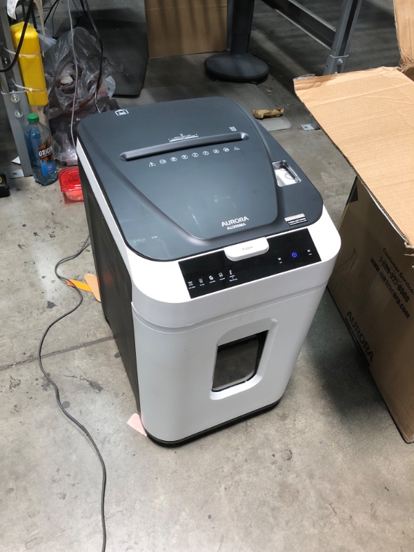 Photo 6 of LIKE NEW; SCRATCHED FRONT**Aurora Commercial Grade 200-Sheet Auto Feed High Security Micro-Cut Paper Shredder/ 60 Minutes/Security Level P-5
