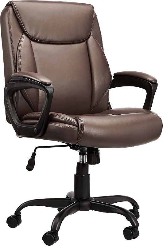Photo 1 of ***PARTS ONLY***Amazon Basics Classic Puresoft PU Padded Mid-Back Office Computer Desk Chair with Armrest - Brown, 25.75"D x 24.25"W x 42.25"H
