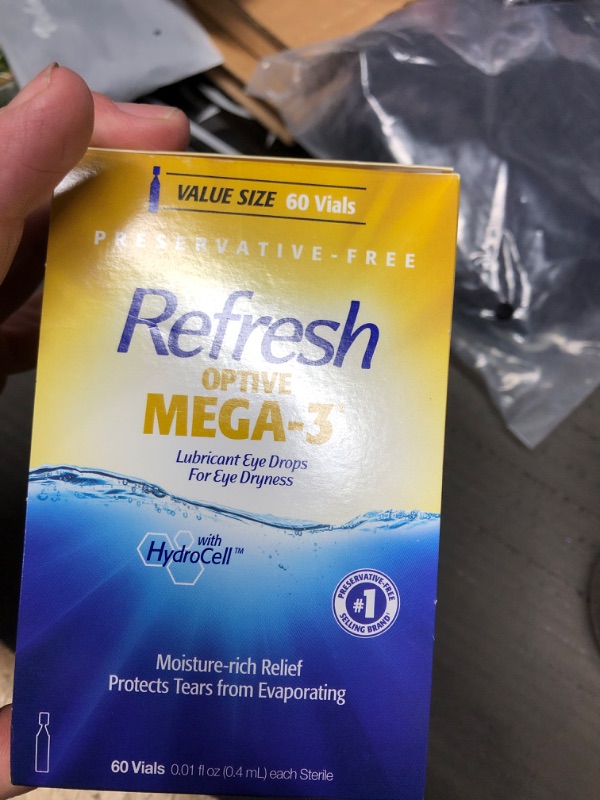 Photo 3 of BEST BY 05/2023 - Refresh Optive Mega-3 Lubricant Eye Drops, Preservative-Free, 0.01 Fl Oz Single-Use Containers, 60 Count 60 Count (Pack of 1)