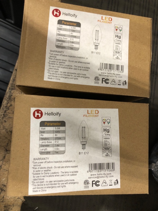 Photo 2 of **** SOLD AS IS NO RETURNS *** BUNDLE OF 2 - helloify B11 Dimmable Vintage LED Edison Candelabra Bulb, 60W Equivalent, High Brightness, Warm White 2700K, Clear Glass, Candles/Chandelier Style, E12 Screw Base, 3 Pack 3 Count (Pack of 1) Clear