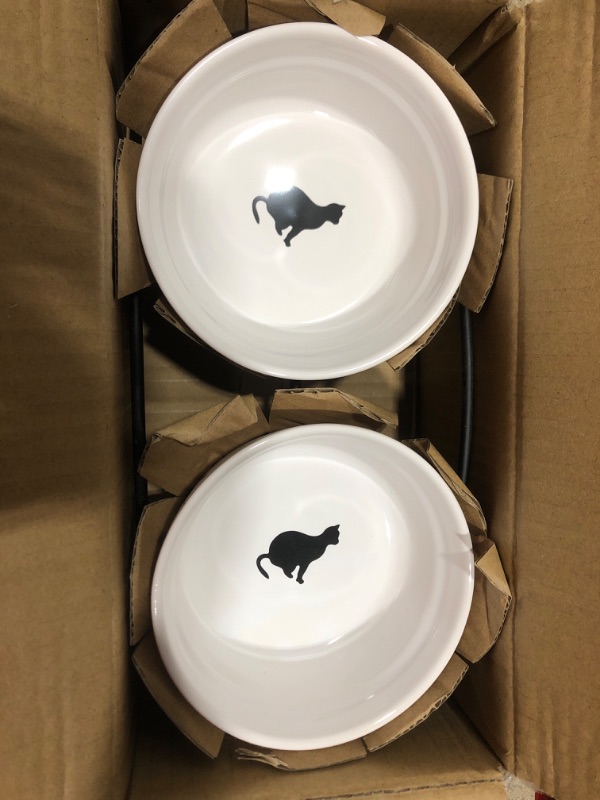 Photo 1 of Y YHY Cat Bowls Elevated, Cat Food Dish Raised, Tall Cat Bowls for Food and Water, Ceramic Pet Dishes for Cat or Dogs, Anti Vomiting, Whisker Fatigue, Dishwasher Safe, 12 Ounces
