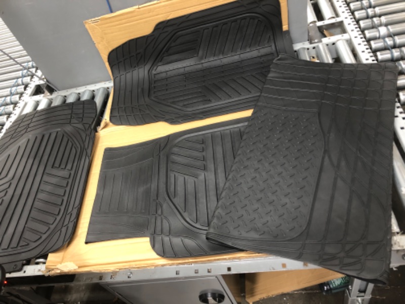 Photo 2 of Amazon Basics 4-Piece All-Weather Protection Heavy Duty Rubber Floor Mats Set with Cargo Liner for Cars, SUVs, and Trucks?Black,Universal Trim to Fit Black Thick Heavy Duty Rubber 4-Piece