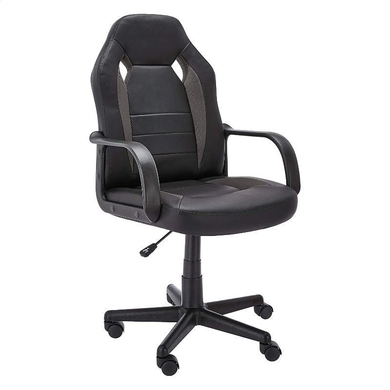 Photo 1 of **PARTS ONLY**
Amazon Basics Racing/Gaming Style Office Chair - Faux Leather, Grey, 25.2"D x 22.6"W x 44.1"H
