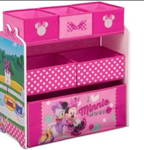 Photo 1 of **USED**WOOD SIDES HAVE CRACKS AT MOUNTING POINTS**PARTS ONLY** 
Delta Children Disney Minnie Mouse 6 Bin Design and Store Toy Organizer (Pack of 2)
