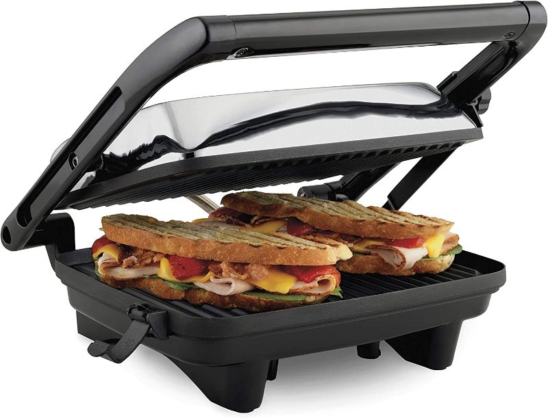 Photo 1 of **MISSING A SCREW**
Hamilton Beach Electric Panini Press Grill with Locking Lid, Opens 180 Degrees for any Sandwich Thickness (25460A) Nonstick 8" X 10"  Medium
