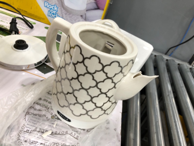 Photo 1 of **PARTS ONLY, BROKEN**
Bella (14745) 1.5 LITER Electric Ceramic Tea Kettle with Boil Dry Protection & Detachable Swivel Base, Silver Foil