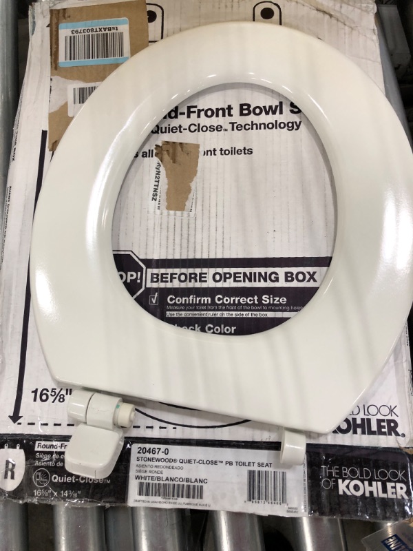 Photo 3 of **BROKEN, PARTS ONLY**
KOHLER Stonewood® Quiet-Close™ Round-front, Slow-Close, Wood, White toilet seat, K-20467-0, White White Round