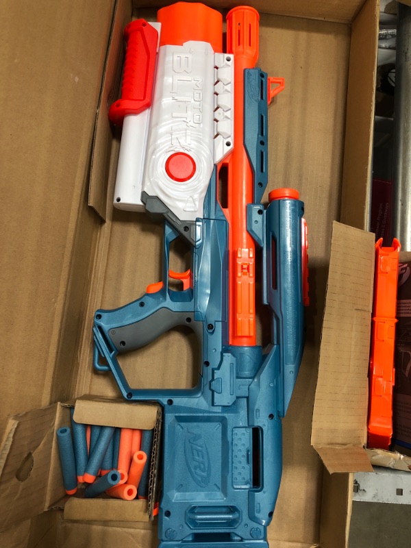 Photo 1 of NERF Elite 2.0 Motoblitz Blaster with Scope, Motorized 10-Dart Blasting, Airblitz 6 Darts, 22 Darts, Outdoor Toys for 8 Year Old Boys & Girls